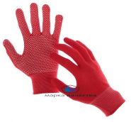Перчатка нейлон микроточка красные - Производство и оптовая продажа хлопчатобумажных перчаток с ПВХ-покрытием, Екатеринбург